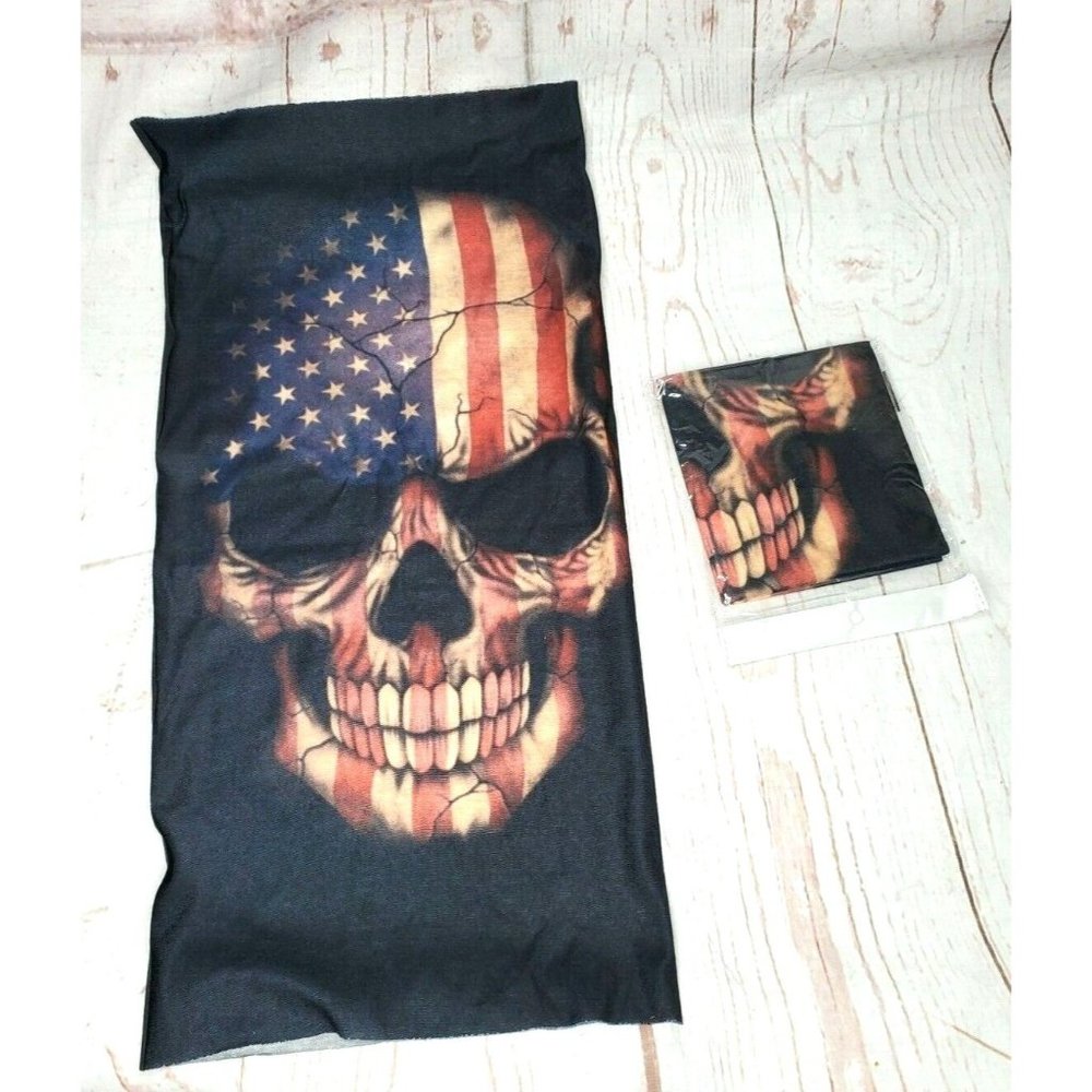 Patriotic U.S.A Skull Tube Face Cover Mask - Red, White, and Blue Seamless Wear